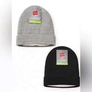 ❄️ NWT! Hanes Unisex Sherpa Lined Waffle Knit Beanie